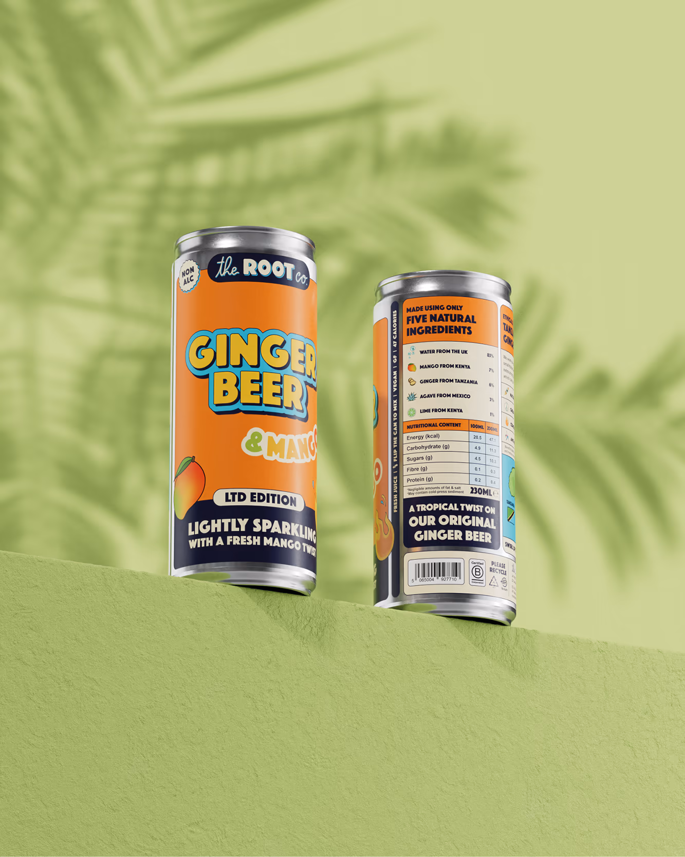 The Root Co. mango ginger beer cans